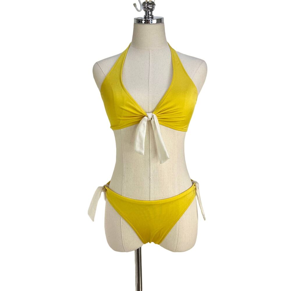 Milly Bikini Tie Knit Detail Yellow Halter